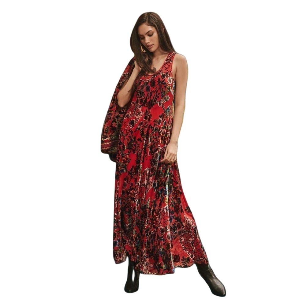 Johnny Was BIAS Bobcat Forest Floral Maxi Silk Blend Red DRESS Size XS - Picture 2 of 6